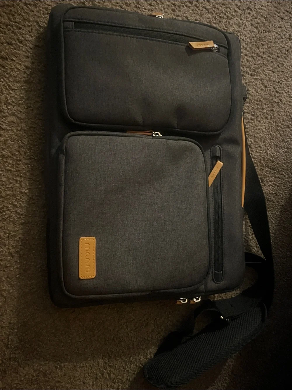 Men's Dark Gray Messenger Bag with Tan Accents